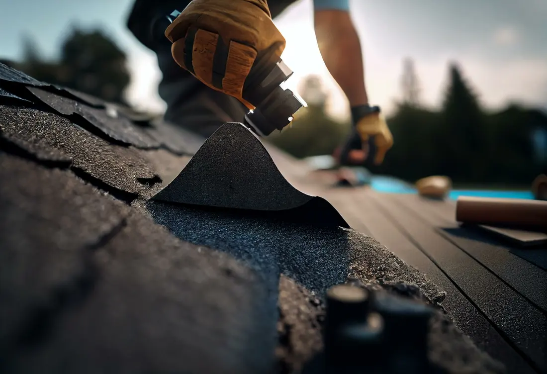 Roofer carrying out a roof repair on a pitched roof